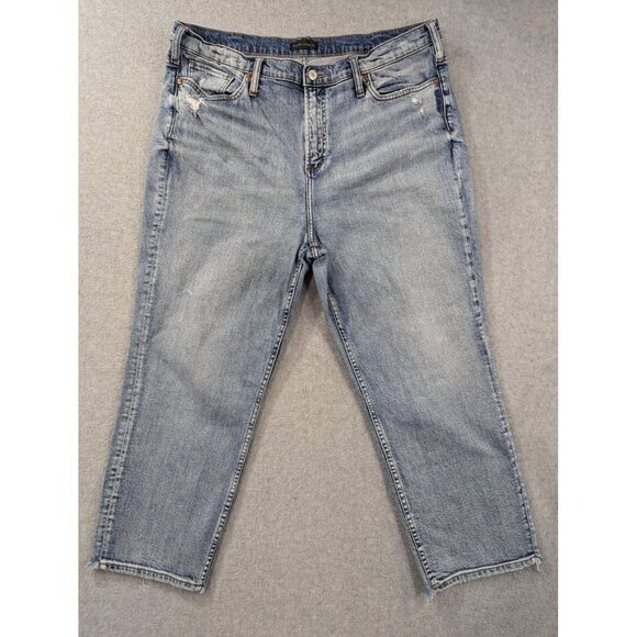 Silver Jeans Co Frisco Straight Crop Jeans Womens 16 Blue Distressed Raw Hem - Picture 1 of 13